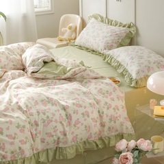 Ins Small Floral 100% Cotton Four-Piece Set Pure Cotton Three-Piece Dorm Bed Sheet and Cover Princess Style Four-Piece Bed Skirt Set