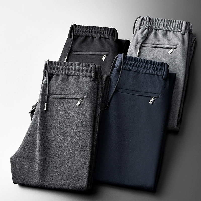 Мужские брюки Папа Зимние мужские брюки эластические прямые мужские брюки повседневные брюки среднего возраста толстые спортивные брюки