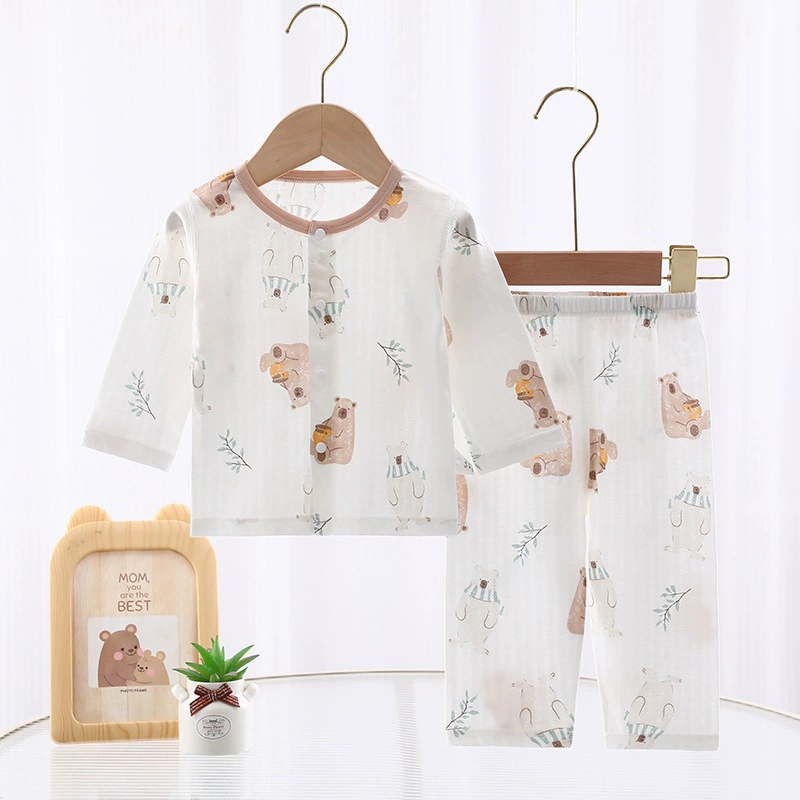 Детские летние тонкие пижамы, набор из хлопка, нижнее белье, длинный рукав