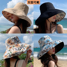 韩国夏季新款印花双面渔夫帽女加大檐防晒遮阳帽防紫外线太阳帽子