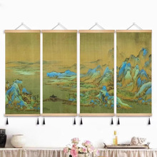 中式千里江山图挂画办公室墙画走廊玄关装饰画茶室走廊过道壁画