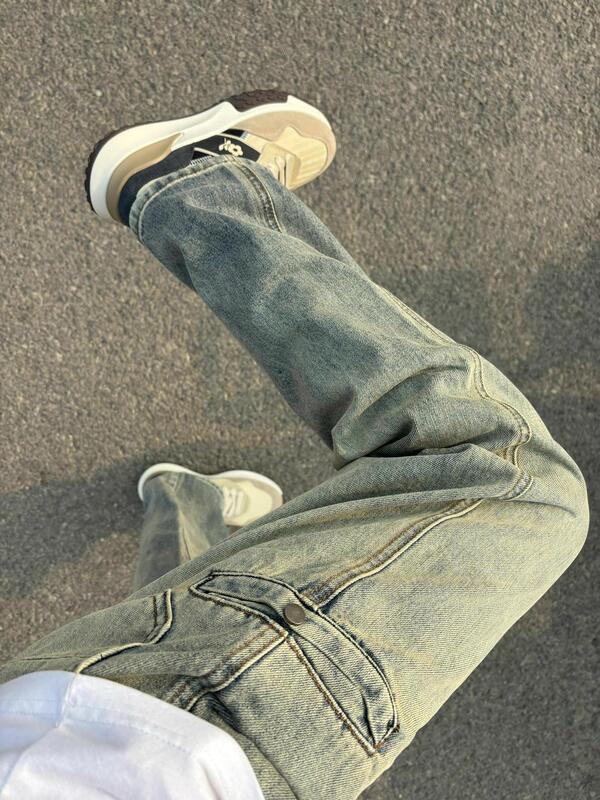 Yellow Mud Jeans Men's American High Street Vibe Pants Spring & Fall Trendy Brand Workwear Retro Slightly Flared Slim Straight Wholesale Yellow Mud Jeans Men's American High Street Vibe Pants Spring & Fall Trendy Brand Workwear Retro Slightly Flared Slim Straight Wholesale