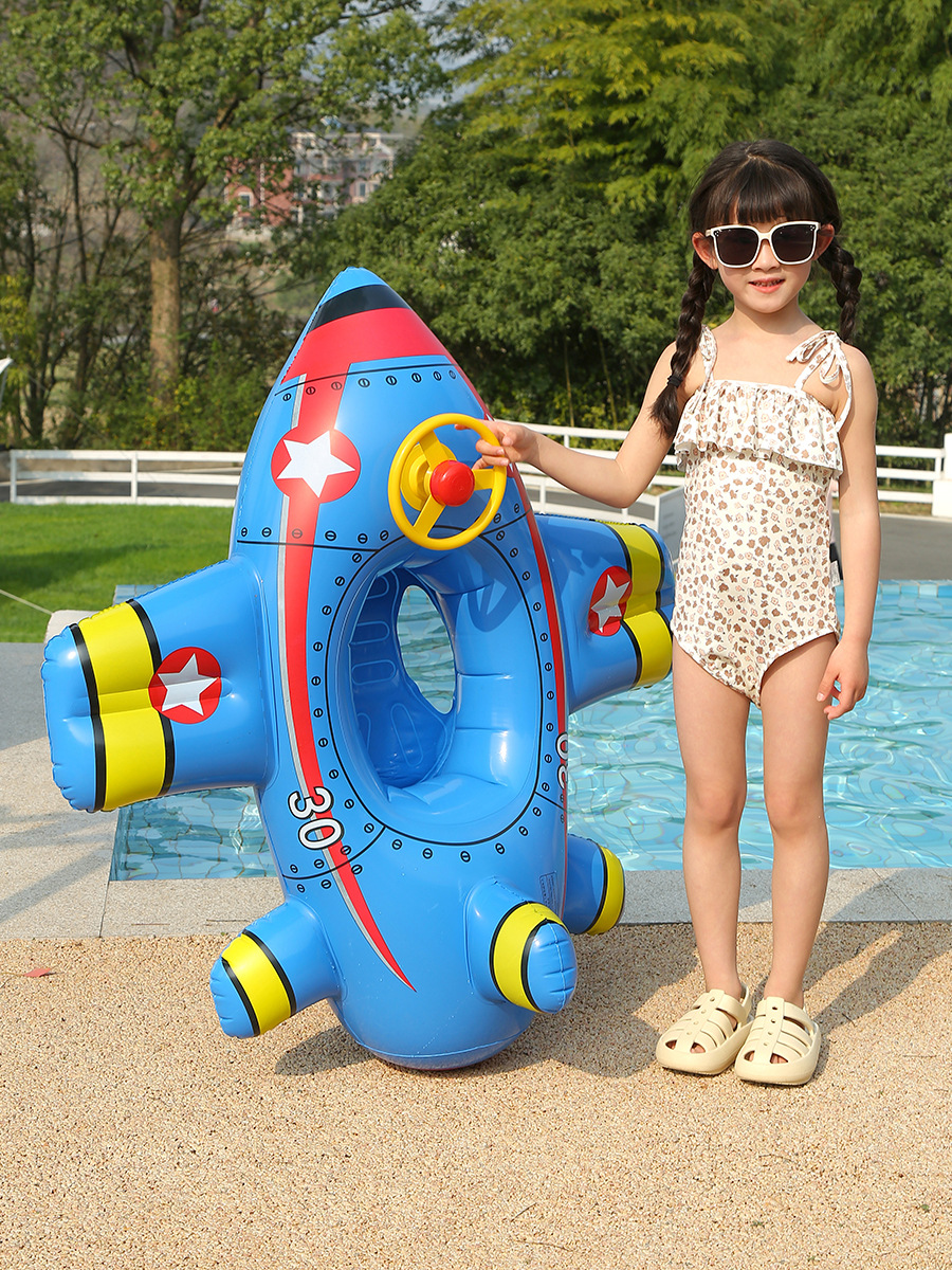 Nuevo asiento inflable para niños en forma de avión/barco, juguete acuático para exteriores con volante. image 7