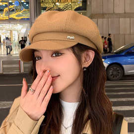 秋冬新款英伦复古金属皮带扣八角鸭舌帽子女时尚百搭显脸小画家帽