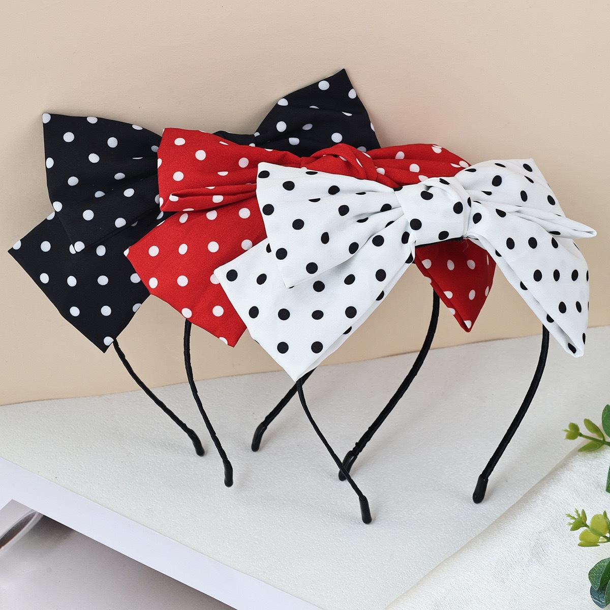 Cross-border polka dot floral fabric bow ponytail clip back of head hair accessory elegant half-up hair clip