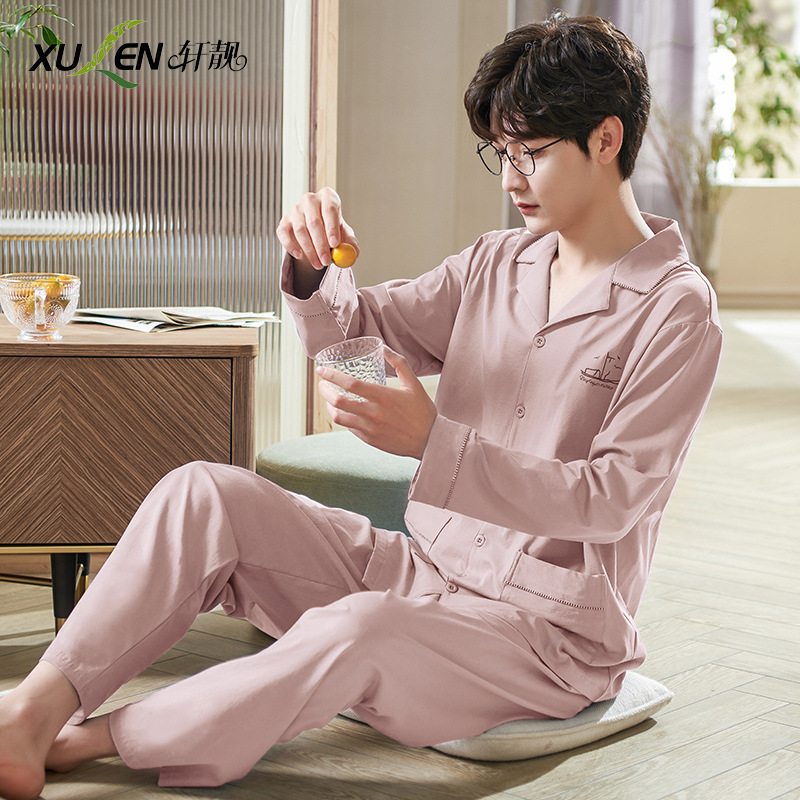 Pijamas de los hombres de primavera y otoño 100% algodón manga larga más tamaño desgaste del hogar Otoño e Invierno traje de algodón fino