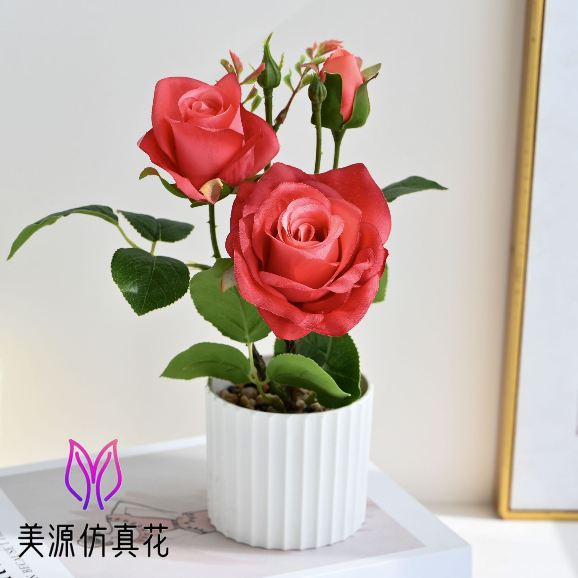 Selección estricta de flores falsas de tres cabezas de rosas pequeñas decoraciones para el hogar bonsai decoración floral simulación maceta simulación