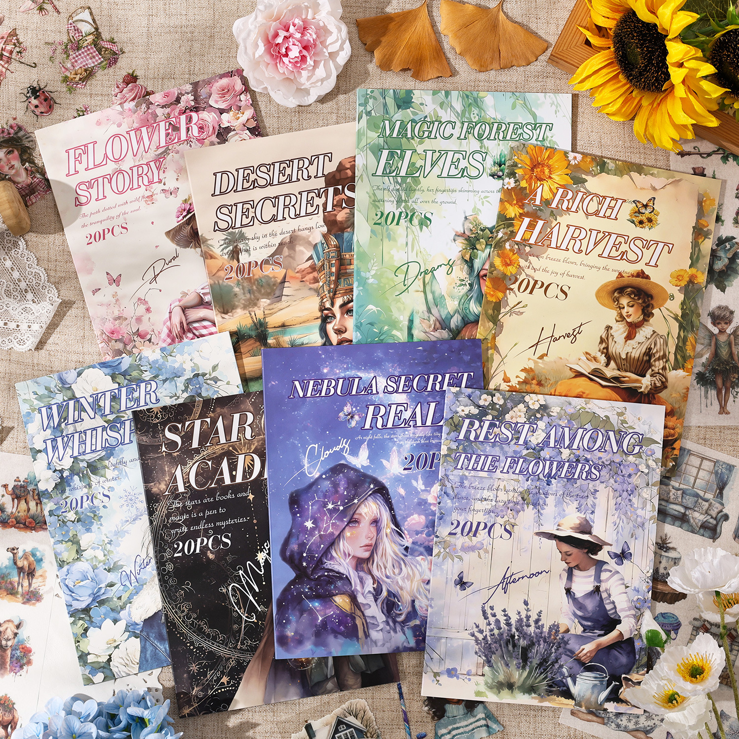 Libro de pegatinas de gran tamaño de Yuezhen, serie de tiempo de recuerdo, libro de mano de estudiante creativo, etiqueta engomada de material de paisajismo decorativo de bricolaje