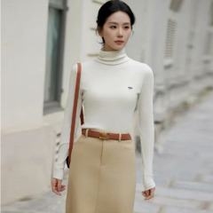 秋冬新品经典凯旋门刺绣百搭时尚天丝高领长袖修身T恤打底衫女