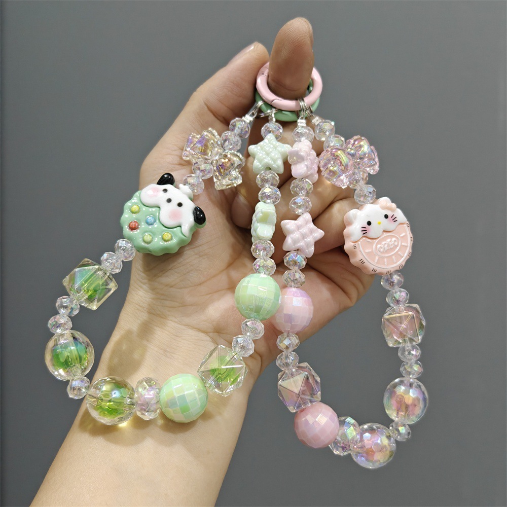 Dibujos animados Sanrio cadena de teléfono móvil bolsa de cuentas creativa cadena colgante muñeca colgante de llave de coche cadena de decoración de corazón de niña