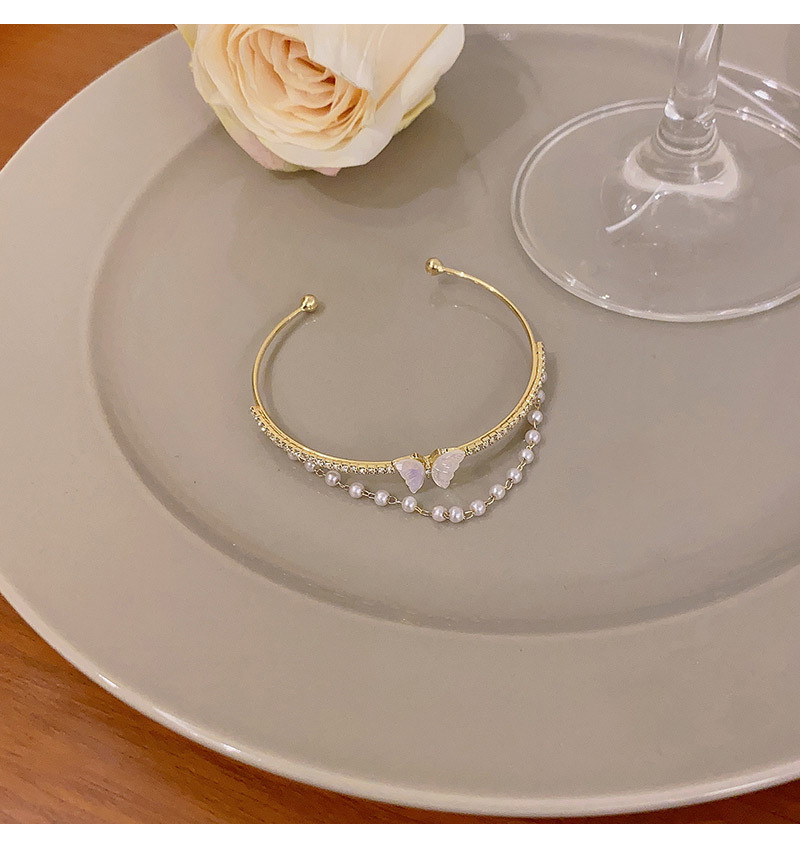 Elegant Butterfly Copper Plating Artificial Pearls Zircon Bracelets