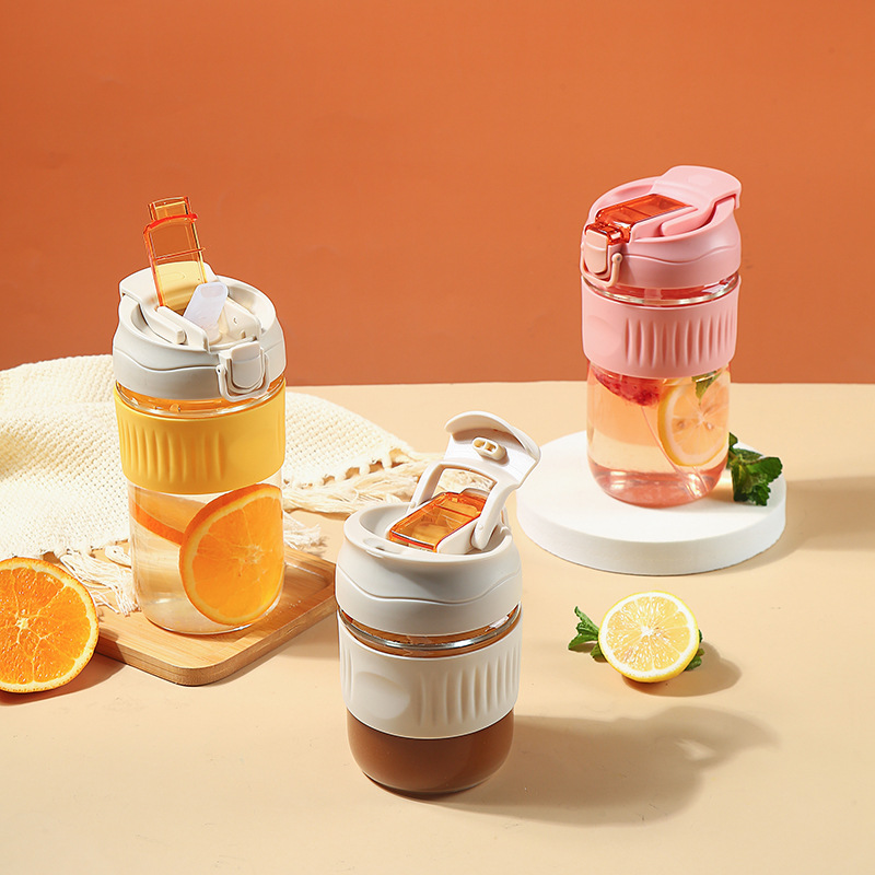 雙飲玻璃水杯男女便攜辦公吸管杯高顏值隨行咖啡杯高硼硅禮品杯子