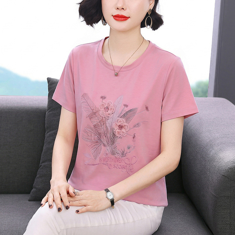 Exquisitely Crafted Floral Embroidery Short-Sleeve T-Shirt for Women, 2026 Summer New Style, Casual Versatile Slim-Fit Cotton Top