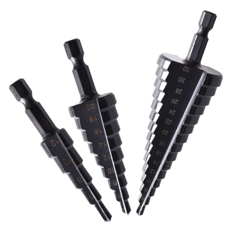 Mango hexagonal paso taladro de mano herramienta de escariado negro ranura recta taladro traje multi-función de perforación de la pagoda de perforación