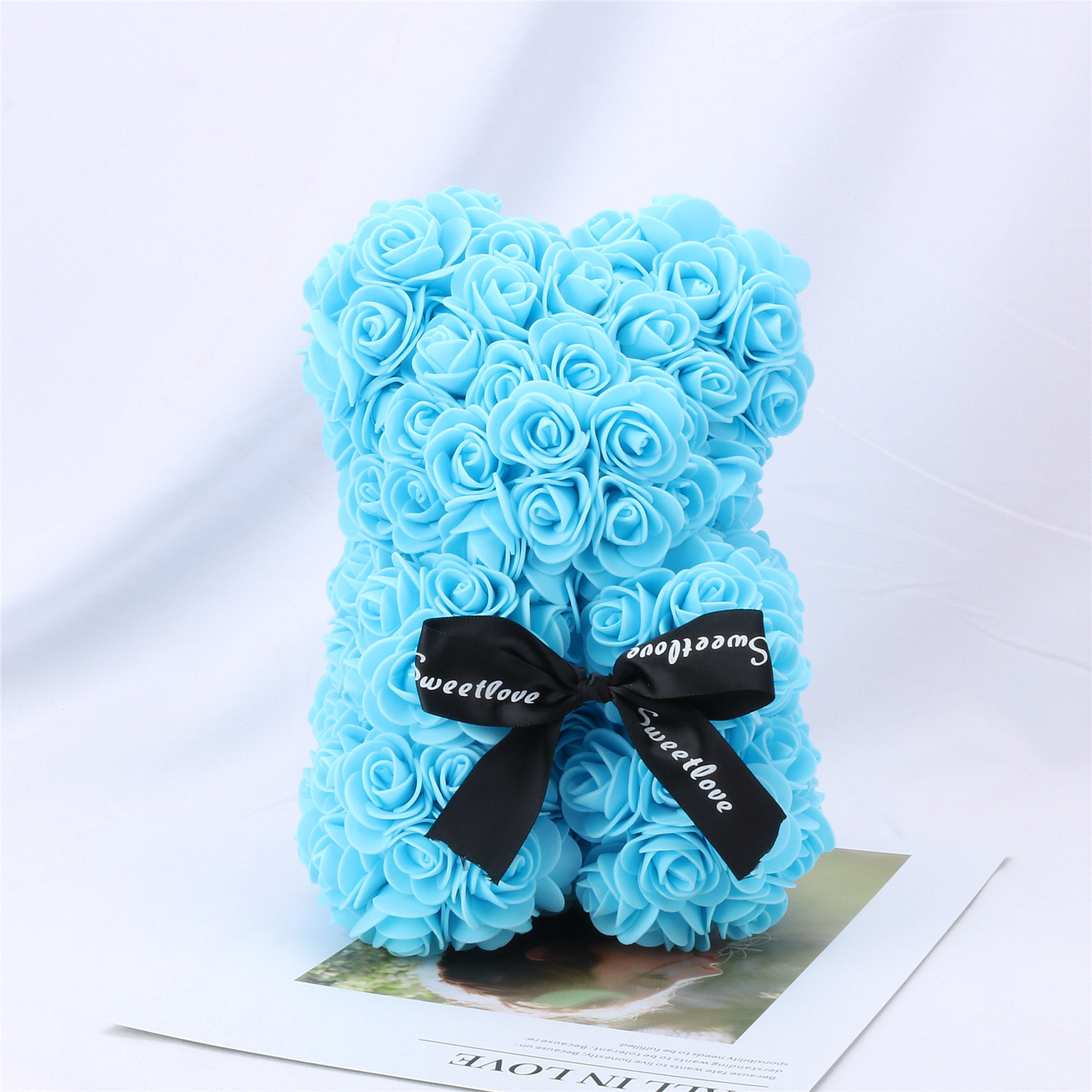 Flor preservada oso rosa 520 regalo del Día de San Valentín tienda de flores supermercado PE espuma flor abrazo oso rosa