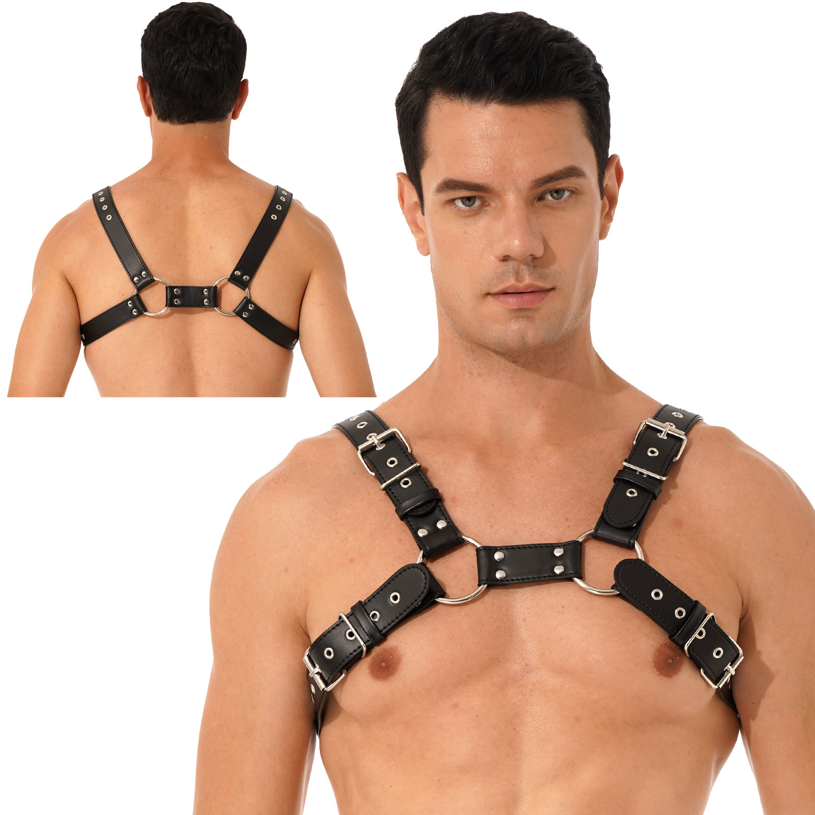 Juguetes adultos del sexo de los hombres de cuero ajustable vinculante ropa sexy fitness músculo correa de hombro correa de pecho