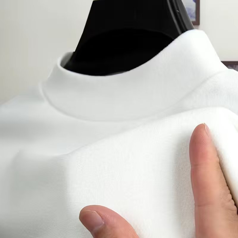 겨울 양면 벨벳 바닥 남성용 긴팔 티셔츠 2024 새로운 미드 칼라 가을과 겨울 따뜻한 하프 하이 칼라 탑
