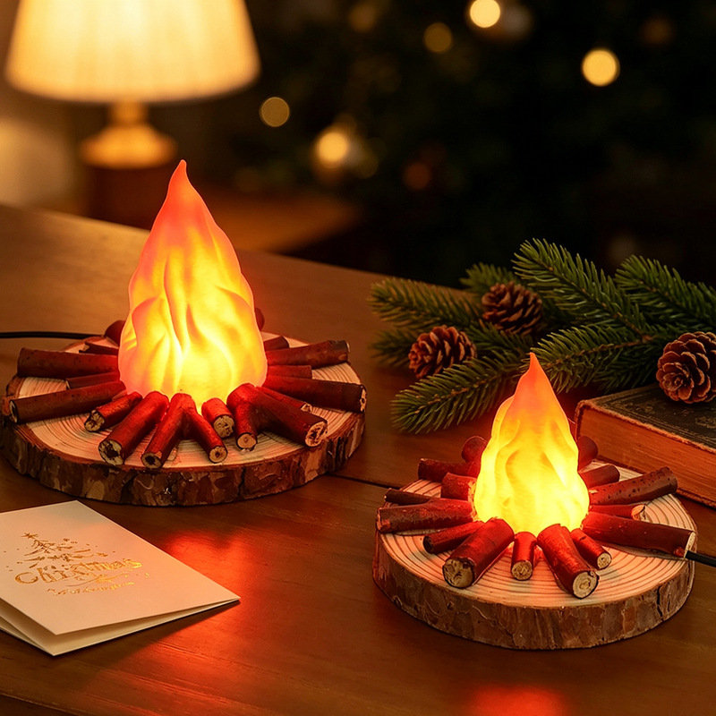 Cross-Border Led Tree Branch Burning Campfire Lamp Pla Atmosphere Night Light Simulation Handmade Desktop Ornament Christmas Gift