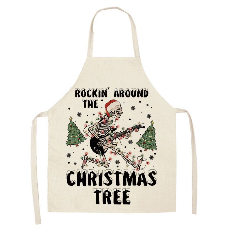 クリスマスエプロンクロスボーダー人気スカルシリーズプリントリネンノースリーブエプロン祝日装飾キッチン防汚エプロン|undefined