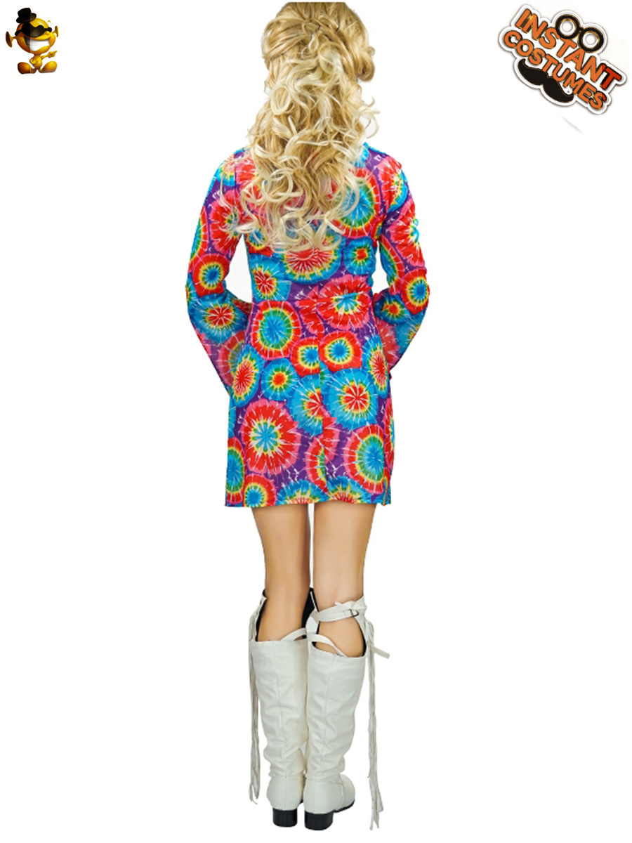 Adulto grande mujer hippie traje de Halloween ropa fiesta retro 60's rendimiento distribución al por mayor