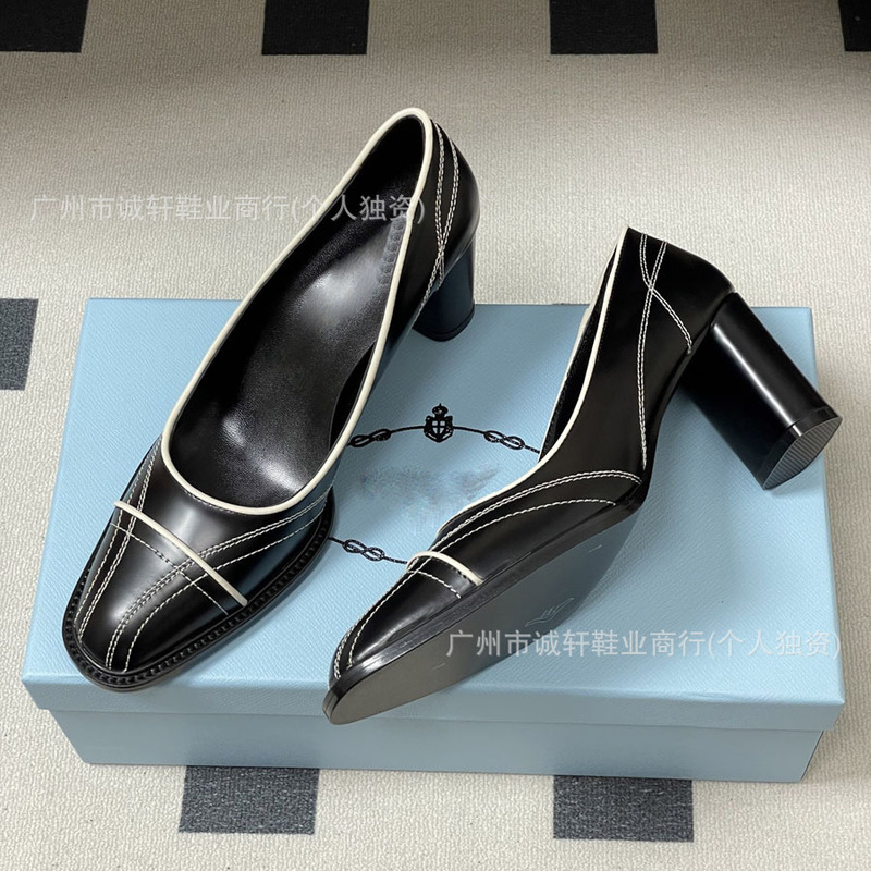 High-End Vintage P Brand Stitched High-Heeled Shoes, Retro Square-Toe, Unique Heel, Open-Back Sandals High-End Vintage P Brand Stitched High-Heeled Shoes, Retro Square-Toe, Unique Heel, Open-Back Sandals