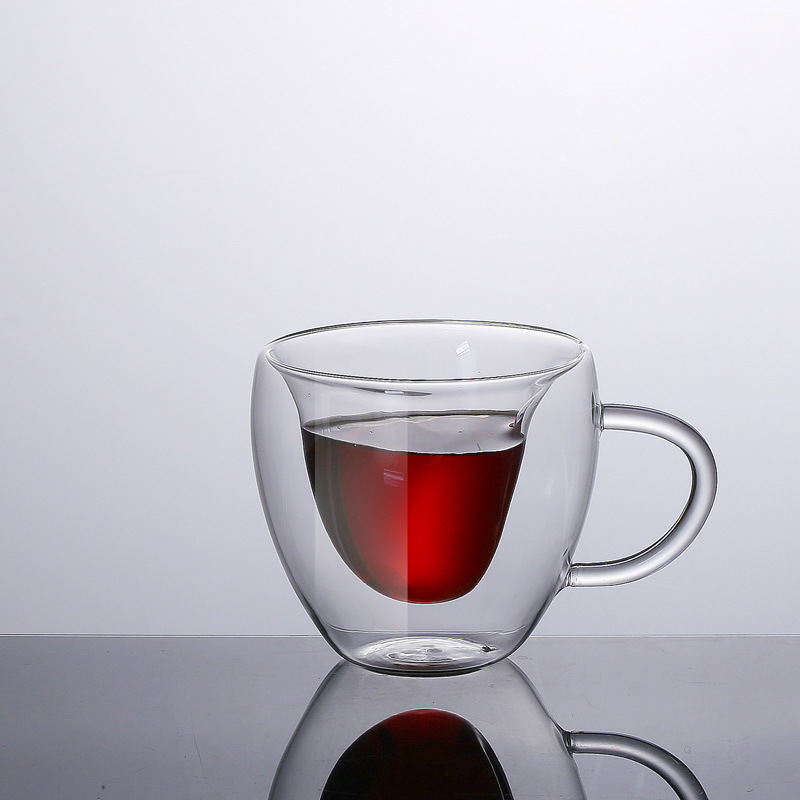 Manija de vidrio de borosilicato para el hogar Taza creativa en forma de corazón de vidrio de doble capa taza de jugo de leche de café