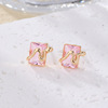 Accessory, advanced earrings, fashionable square zirconium, ear clips, high-quality style, light luxury style, simple and elegant design