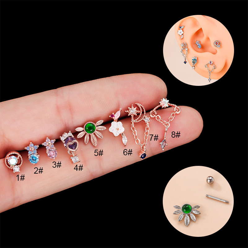 Daily Occasion 1 Piece Ear Cartilage Rings & Studs Fashion Flower 316L Stainless Steel Copper Plating Inlay Zircon