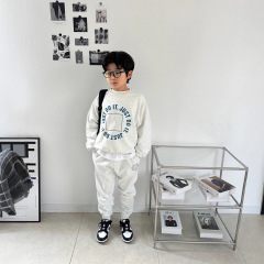 男童休闲圆领卫衣裤套装2025春秋新款儿童宽松字母印花上衣两件套