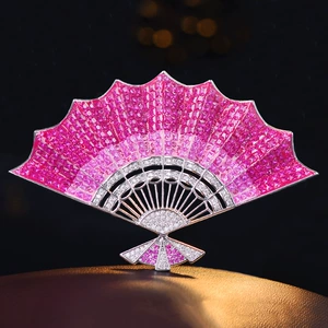 Aquamarine Crushed Ice Blue Fan-Shaped Brooch with Enamel Gradient Color, High-End Sparkle Brooch, Elegant Clothing Accessory