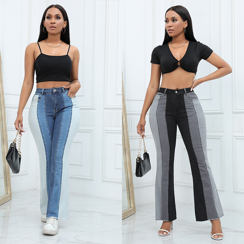 Women's Daily Casual Streetwear Color Block Full Length Contrast Binding Flared Pants Jeans display picture 3