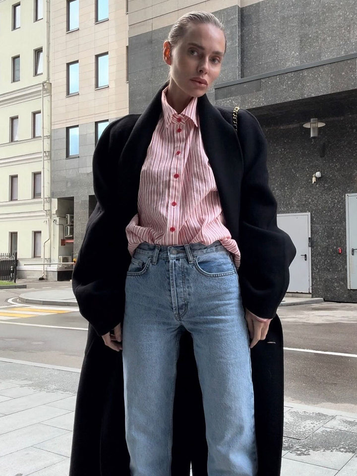 Quần jeans nữ ống đứng lưng cao phong cách thanh lịch, chất cotton nguyên chất ôm dáng — màu xanh chi tiết 25