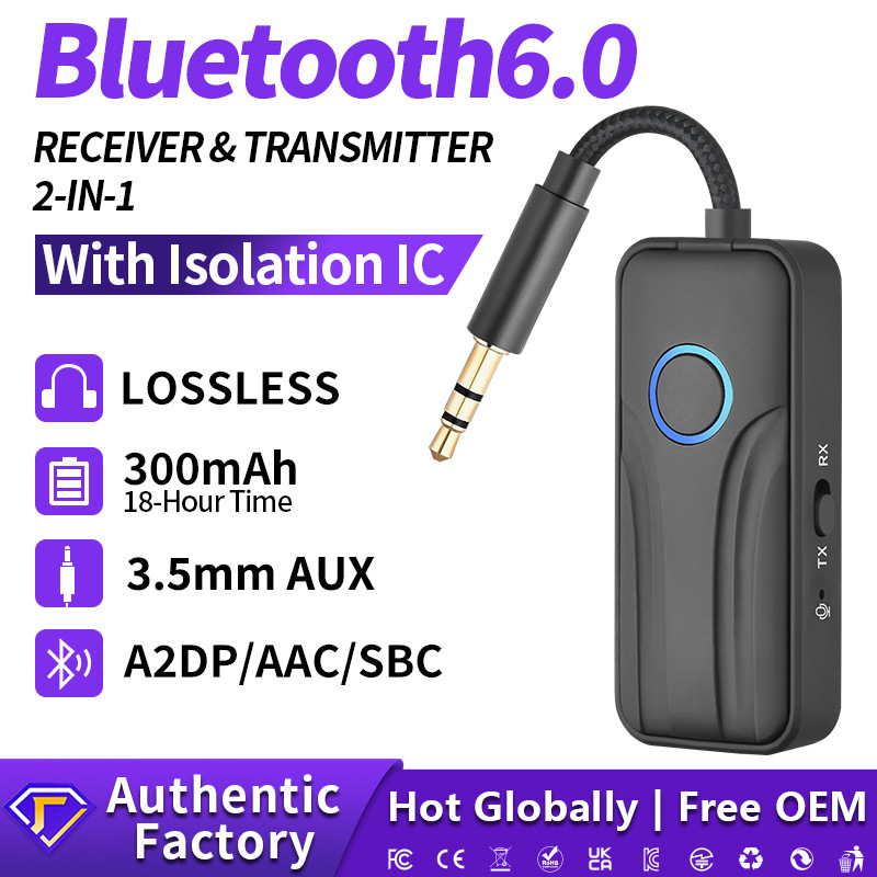 Cross-Border Exclusive Supply of Bluetooth Receiving and Transmitting Adapter Bt6.0 for Car Audio, Tv, Computer, and Headphones
