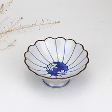 日式高脚陶瓷碗甜品雪糕碗釉下彩沙拉碗5寸坚果小吃碟料理碗餐具