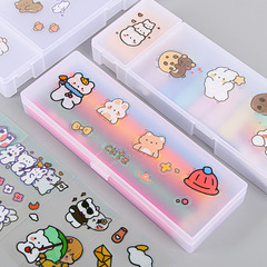 Ins style frosted transparent stationery box fresh men and women simple pencil box large capacity DIY student stationery storage box