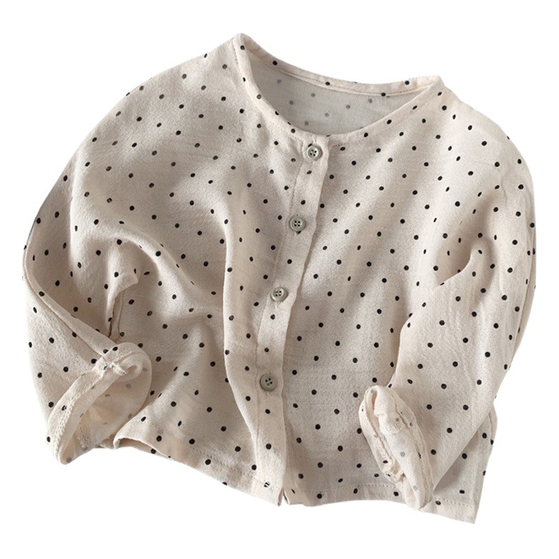 Niñas primavera y verano cuello redondo camisa 2024 nuevo estilo occidental de los niños de doble capa de algodón transpirable delgada ropa de protección solar ropa estilo coreano ropa para niños