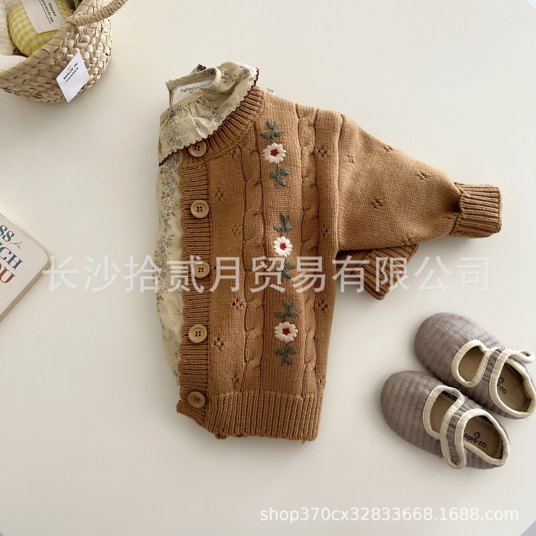 Instagram-worthy newborn cotton yarn sweater, stylish top, baby coat, hand-embroidered knitted cardigan for baby girls.