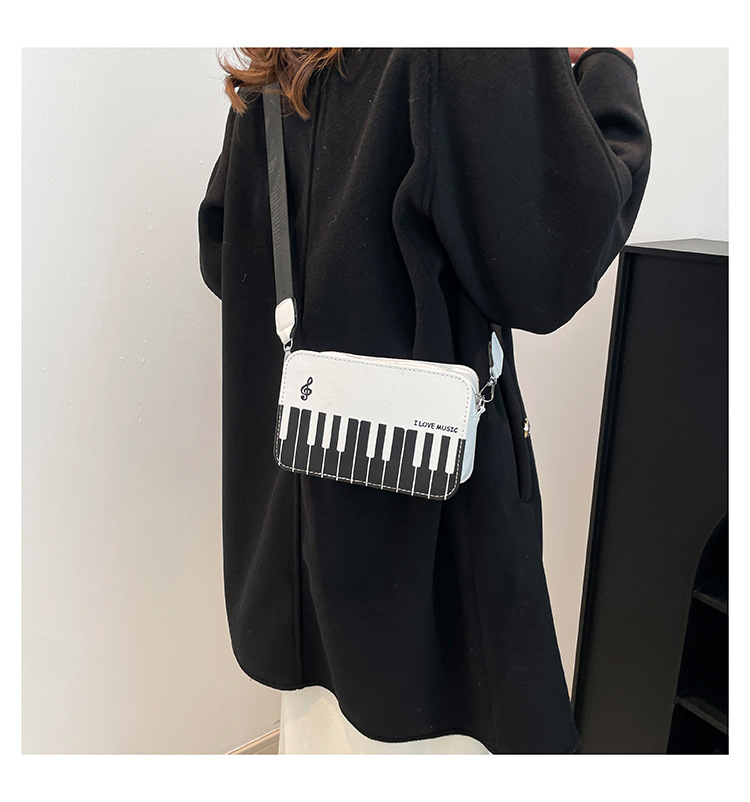 178g Weight Zipper Closure Type Sling Strap Strap Type Crossbody Bag Bags Type Casual, Shopping Occasion Pu Leather Material Piano, Notes Pattern All Seasons Season Women's Gender Cute Style Square Shape Women's Pu Leather Piano Notes Cute Square Zipper Crossbody Bag 7