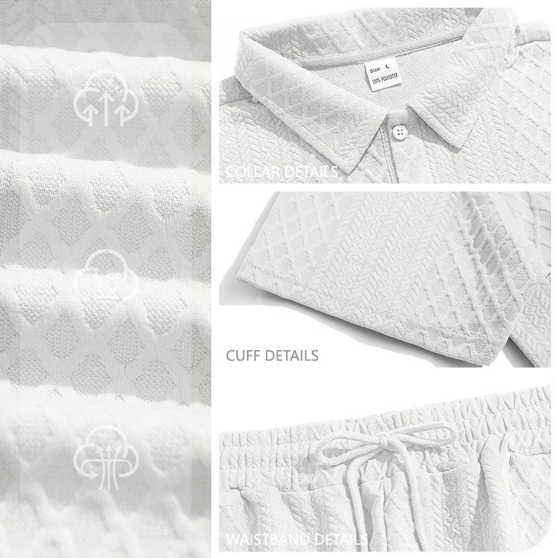 European and American New Style Short-Sleeved Men's T-Shirt Jacquard Fabric Lapel Polo Shirt Two-Piece Set Cross-Border Casual Sports Suit Men's Clothing