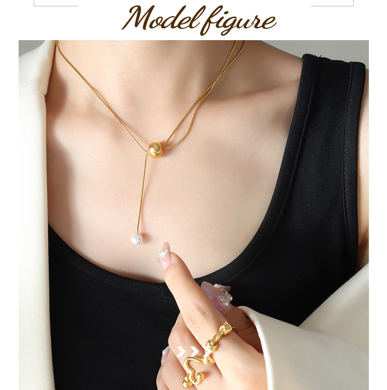 Simple Style Pearl Titanium Steel Necklace Plating Stainless Steel Necklaces