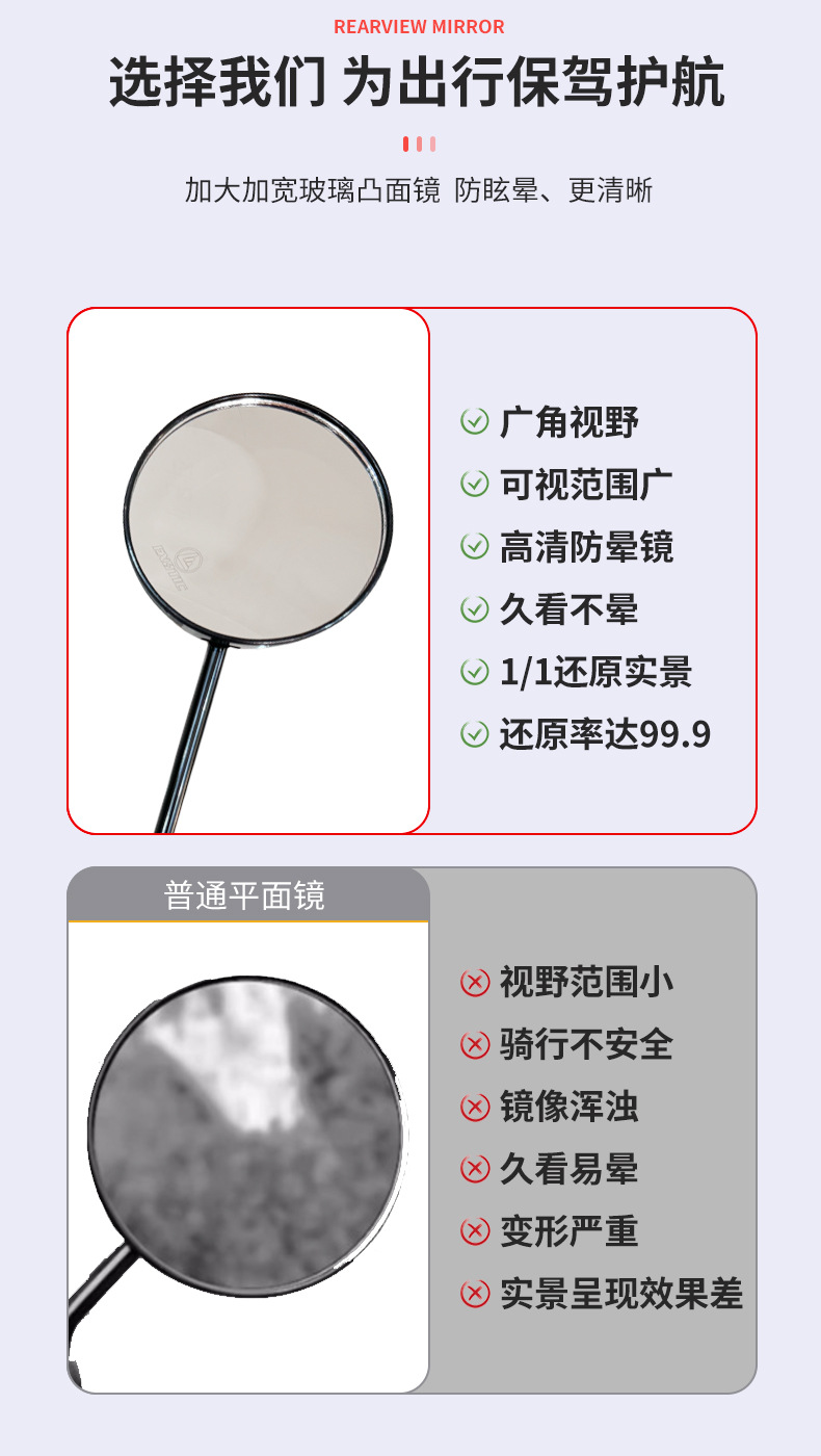 Reflective Mirror Round Mirror Original New National Standard Reversing Mirror Battery Car Universal 666 Electric Vehicle Rearview Mirror Wholesale