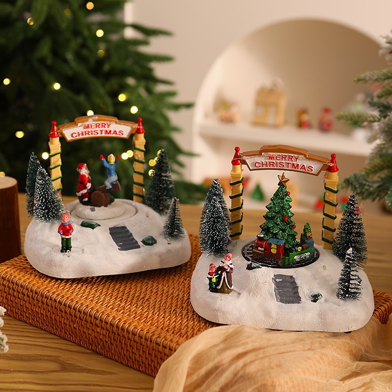 樹脂オルゴール装飾品クリスマスハウスヨーロッパ雪の家スキー子供音楽 LED ライトクリエイティブクリスマスギフト|undefined