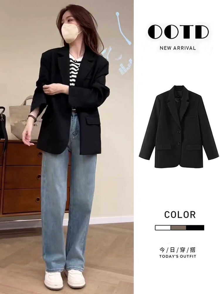 Black Blazer for Women Petite 2025 Spring and Autumn Short Korean Style High-End Elegant Casual Suit Top New