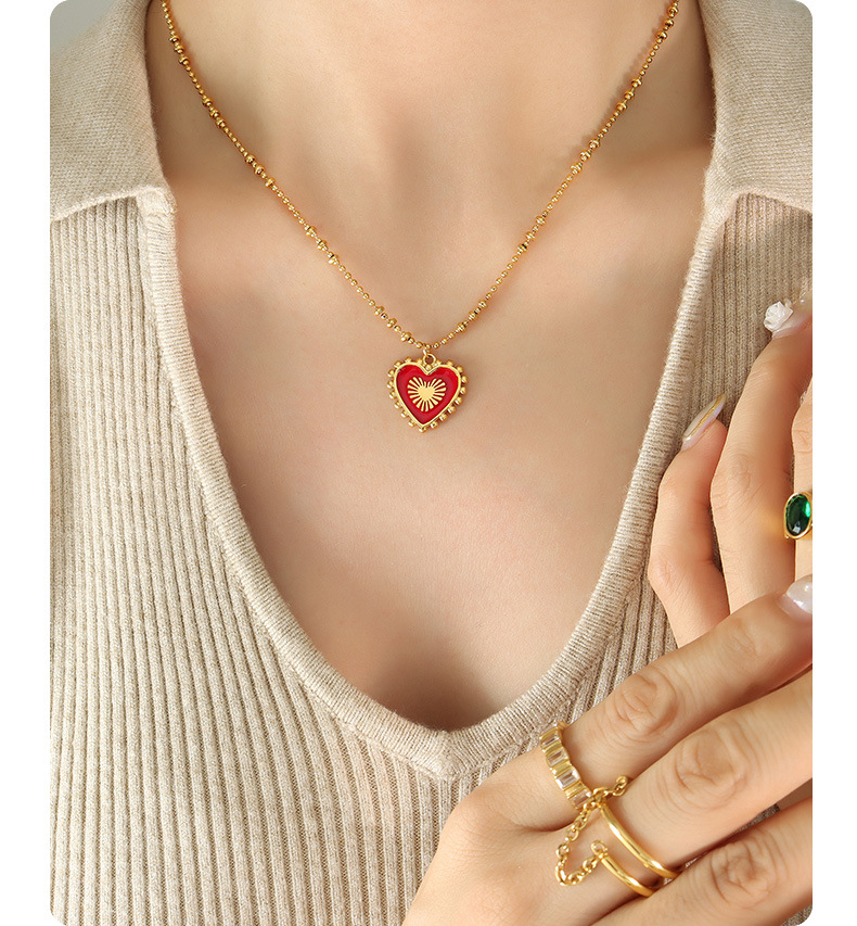 Elegant Heart Shape Titanium Steel Brass Enamel Pendant Necklace