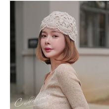 保暖双层手工勾花帽子马海毛帽子韩版保暖时尚贝雷帽女秋冬帽