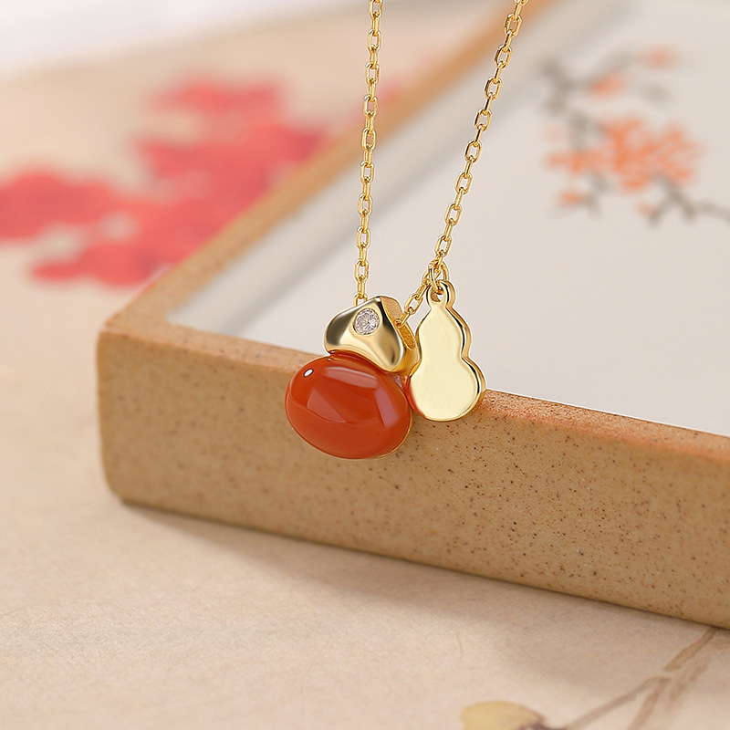 Dây chuyền bạc S925 mạ vàng mặt dây chuyền hình trái tim hồ lô đôi — Bộ chuỗi (bao gồm chuỗi)