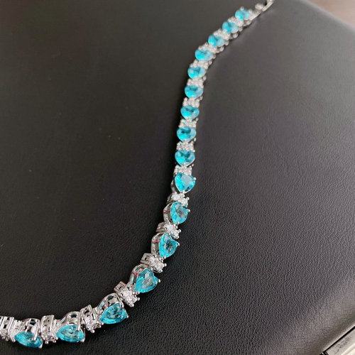 Brilliant luminous aquamarine water drop gemstone necklace 18K gold plated snowflake micro-paved zirconium bamboo star river necklace love