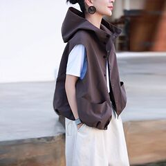 韩版宽松百搭休闲连帽叠马甲上衣外套女春秋新款无袖个性马夹