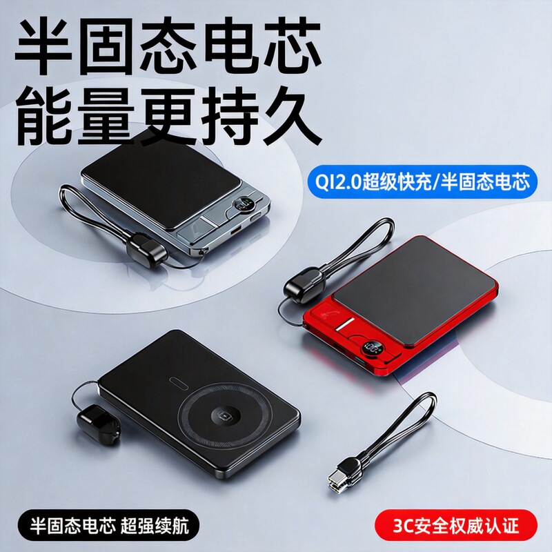 Semi-solid QI2.0 fast charging 22.5W magnetic wireless fast charging power bank with Magsafe metal stand