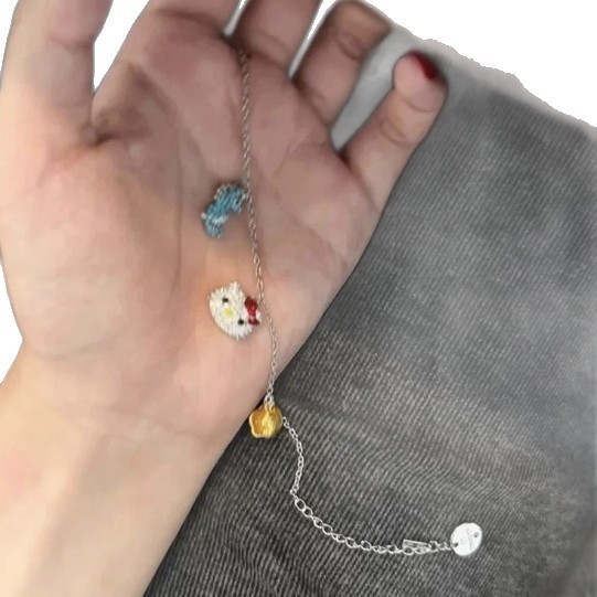 可爱设计款手链卡通猫猫贝壳海马元素锆石百搭手环可叠带女款手饰|undefined